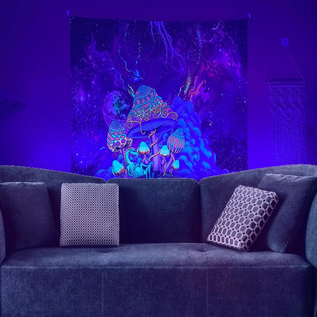 Fluorescent Tapestry UV Psychedelic Mushroom  Interior Decoration Aesthetic  Hipster