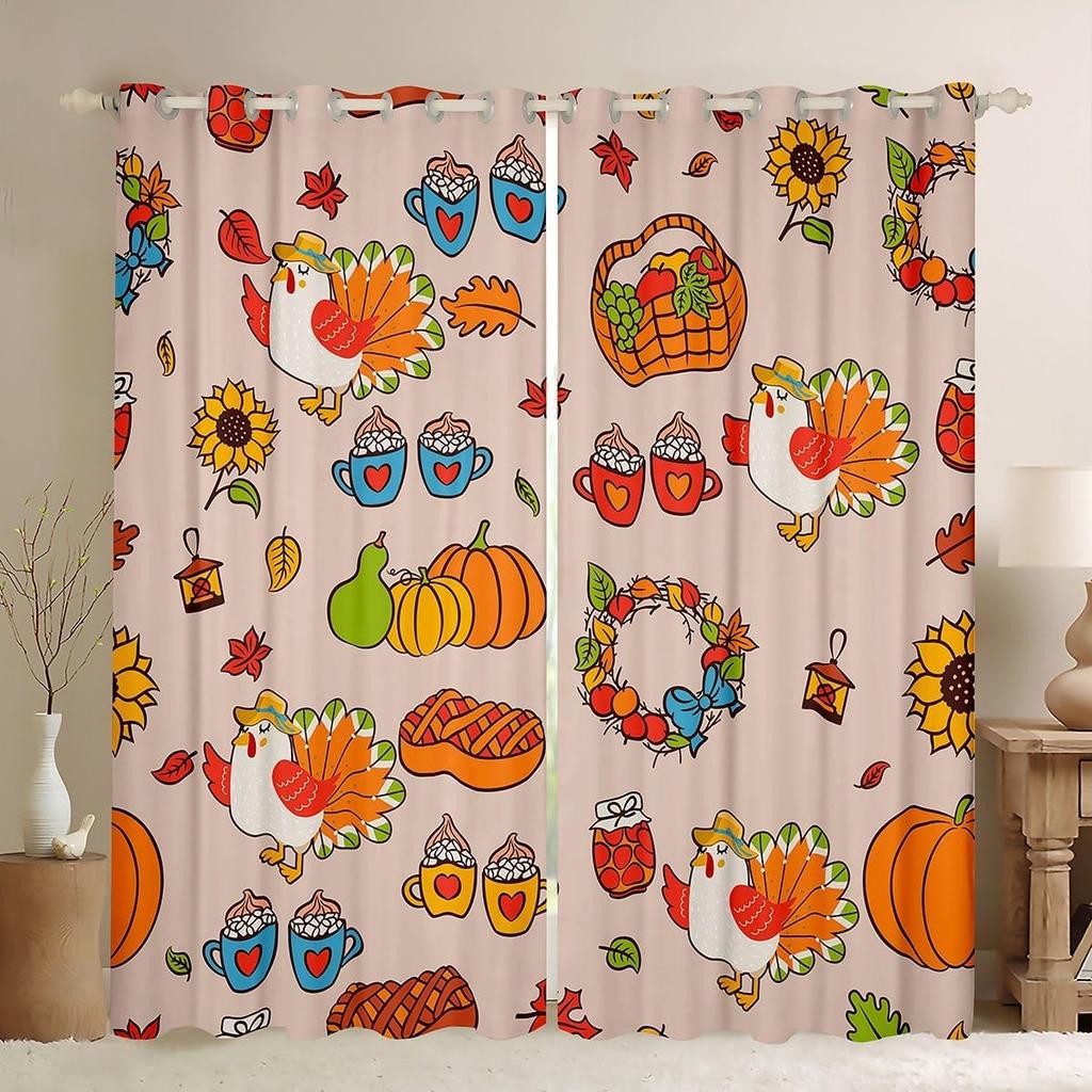 Herbst Kürbis Gardinen Vorhänge Halloween Thema Vorhänge Schlafzimmer Wohnzimmer Ahornblätter Festival Fensterdekorationen Polyester Waschbar Sitzfertig