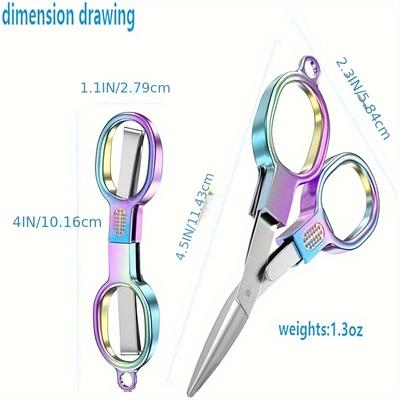 1pc Folding Scissors Rainbow Colored Sharp Polishing Blade Ergonomic Design  Portable Travel Stainless Steel Fishing Scissors