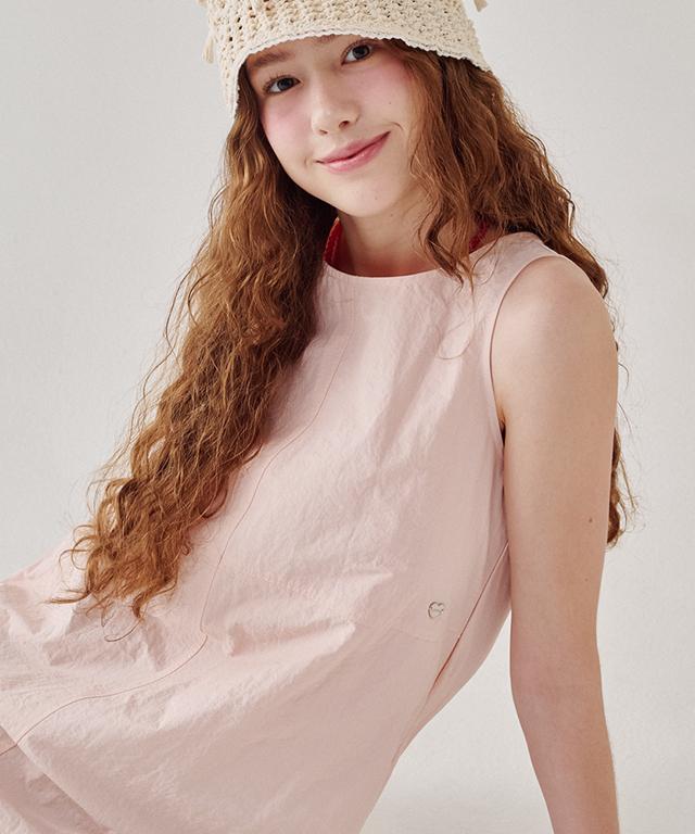 Ronron Back String Point Layerd Mini Dress Soft Pink