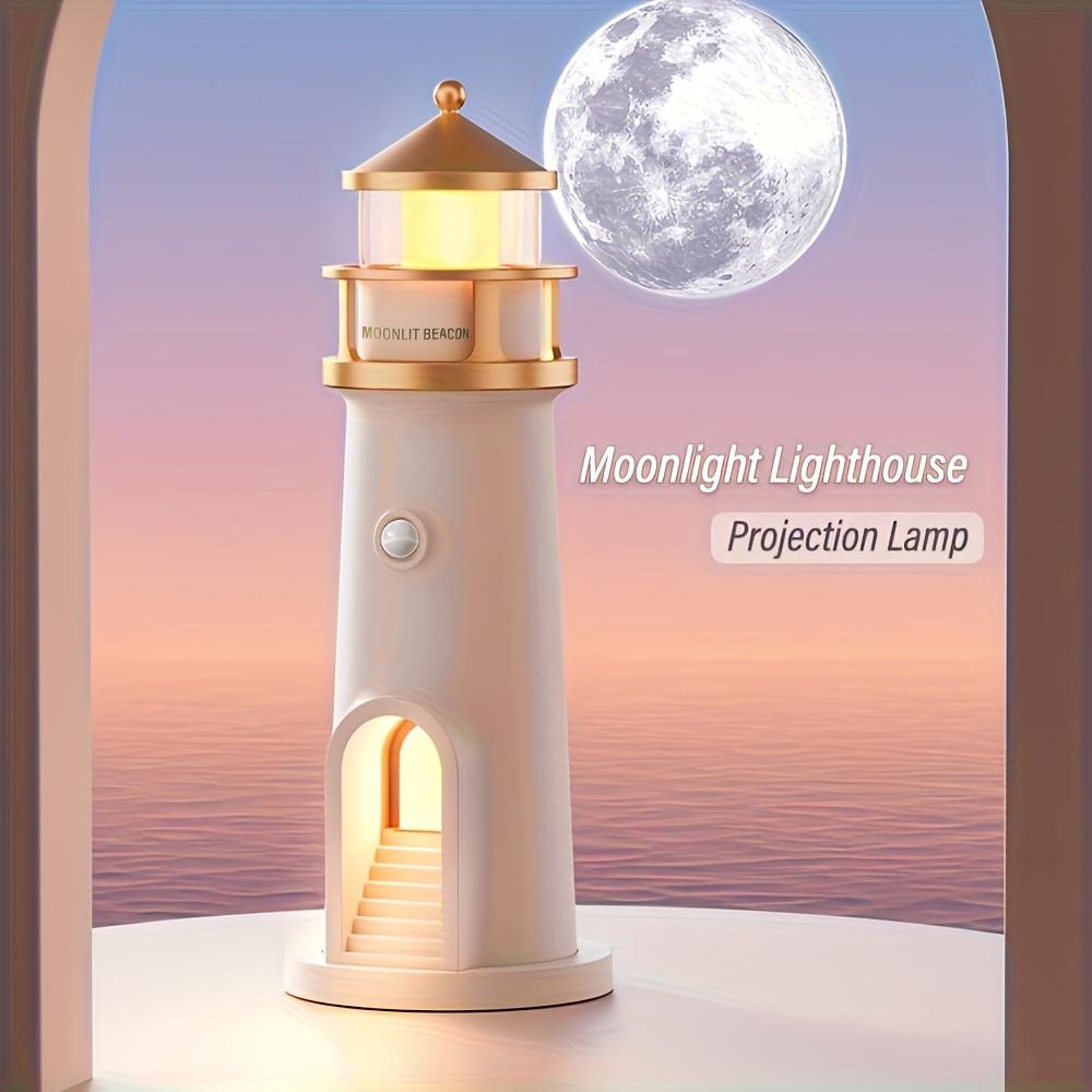 LED Night Light Lighthouse with Montion Sensor, RechargeableTabletop Lamp, Moonlight Projection Lamp for Indoor Ambient Light