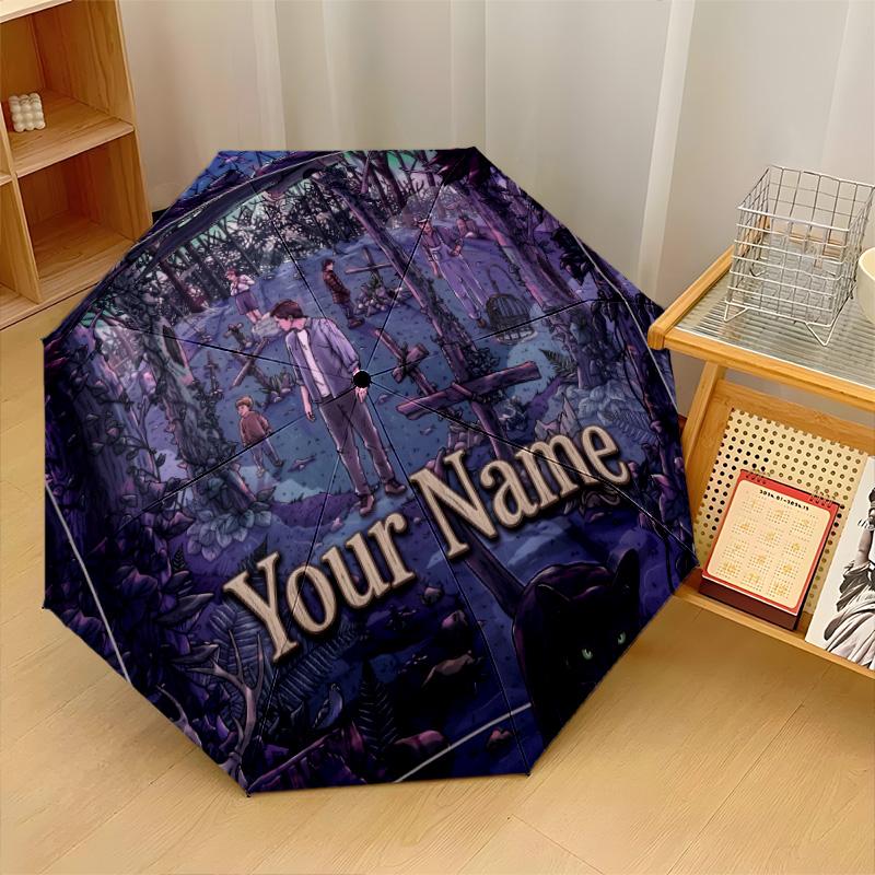 Custom Text Automatic 8 Bone Umbrella, Portable Sun Rain Protection UmbrellaPet Sematary