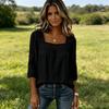 Verão Feminino - Cor Casual Gola Quadrada Renda Bordada Cropped Algodão Linho Manga Curta Top Para Mulheres
