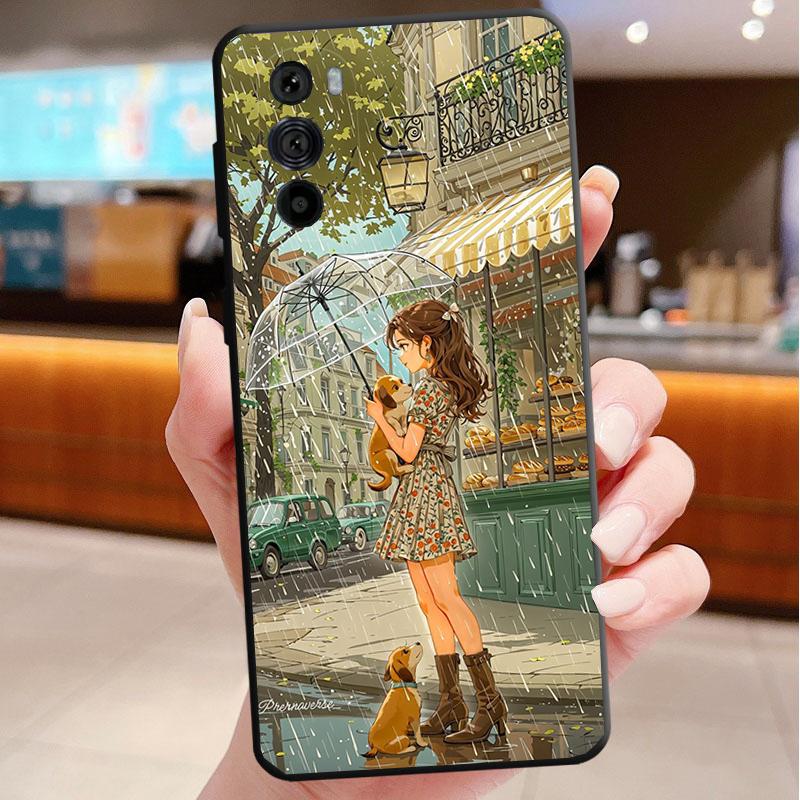 Japan Anime Girl Cat Landscape Phone Case For Motorola Edge 60 50 40 Pro 60 50 40 30 Ultra Neo Fusion Moto G Play G Stylus G