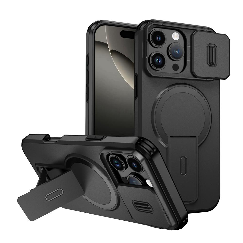 KEYSION Stoßfeste magnetische Hülle für iPhone 16 Pro 16 Pro Max Schiebekamera Schutz Ständer Kabelloses Laden Handy Rückseite