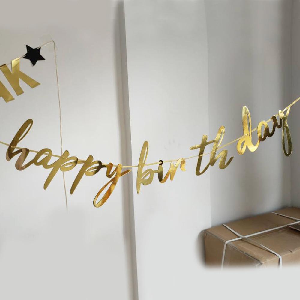 Happy Birthday Hat One-Piece Bronzing Flag Baby'S First Birthday Arrangement Banner Customization