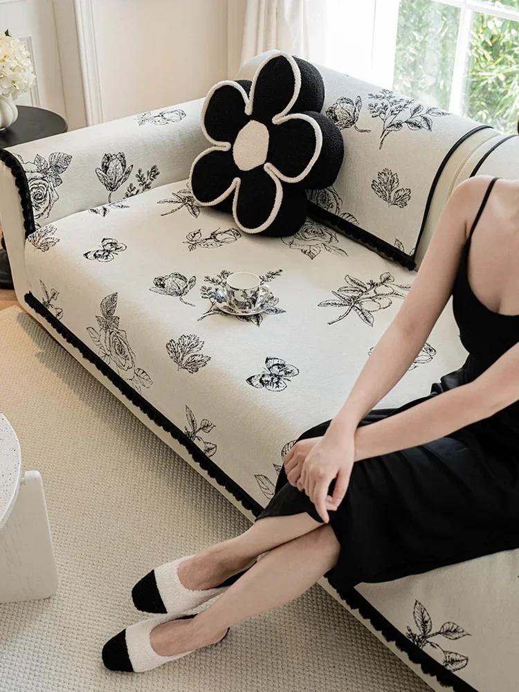 Jacquard Sofa Cushion with Pillowcase Shanier Non Slip Lace Sofas Cover Dust and Wrinkle Resistant Living Room Sofa Towel