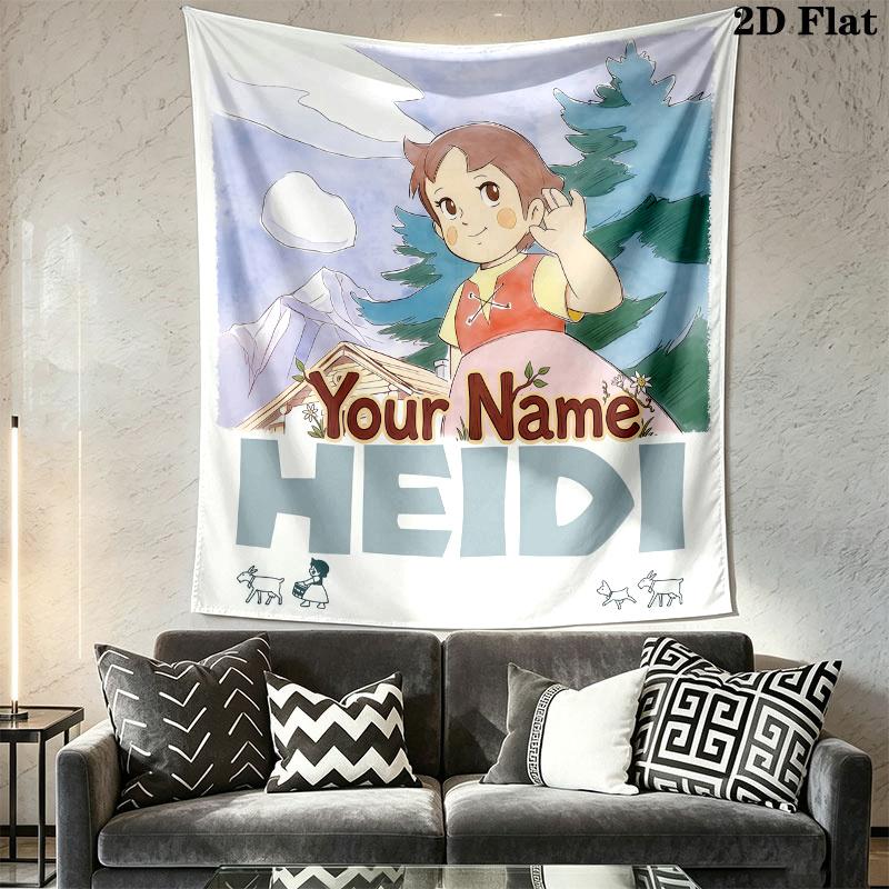 Heidi Alps Cartoon Custom Name Wall Tapestry Aesthetic Wall Hanging Printed Fabric Blanket Decorative Tapestries for Bedroom Living Room Home Decor