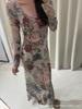 French Niche Retro Rose Print Long Sleeve Dress for Spring 2026