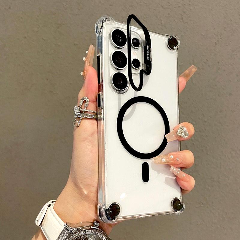 Luxus Transparentes Case Für Samsung Galaxy S25 S24 S23 S22 Ultra Plus A17 A56 A36 A16 A26 S24FE Magsafe Magnetischer Ständer Cover