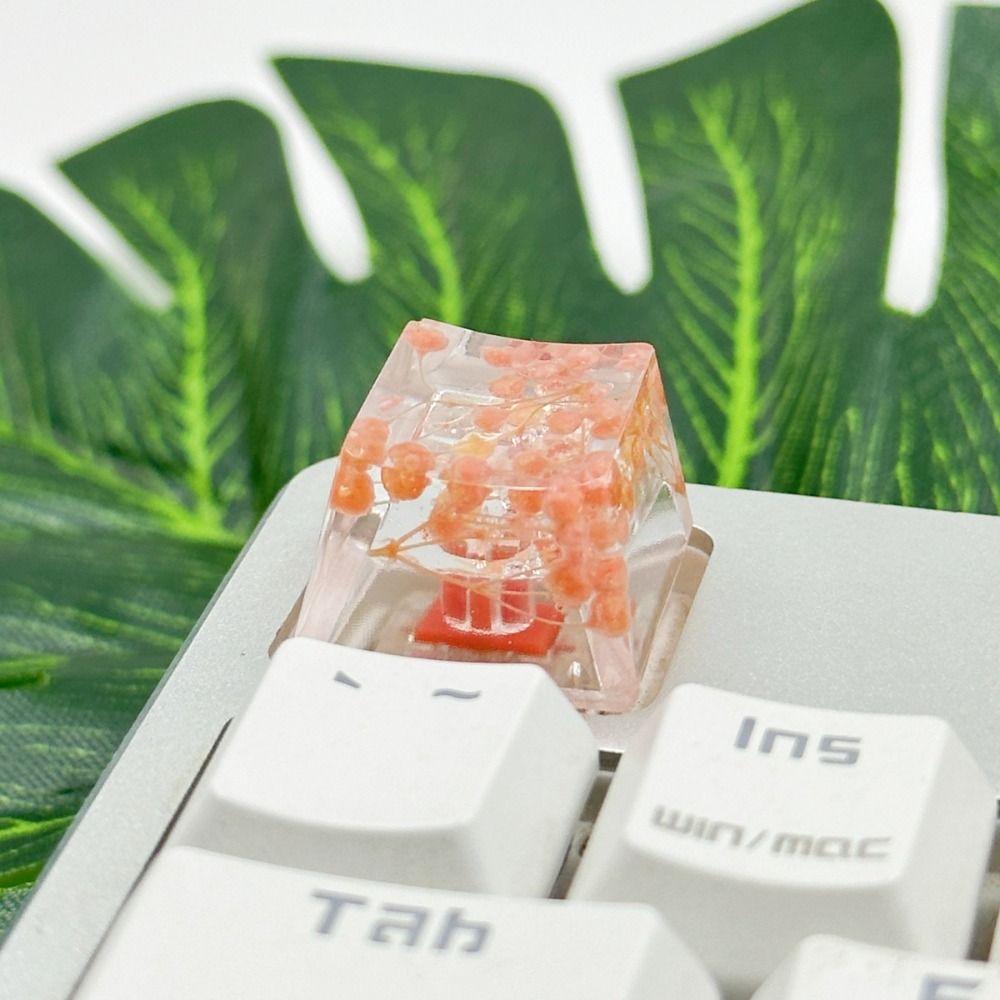 Translucent Mechanical Keyboard Keycap OEM R4 Resin Keycap Dried Flower Keycaps  Cherry MX
