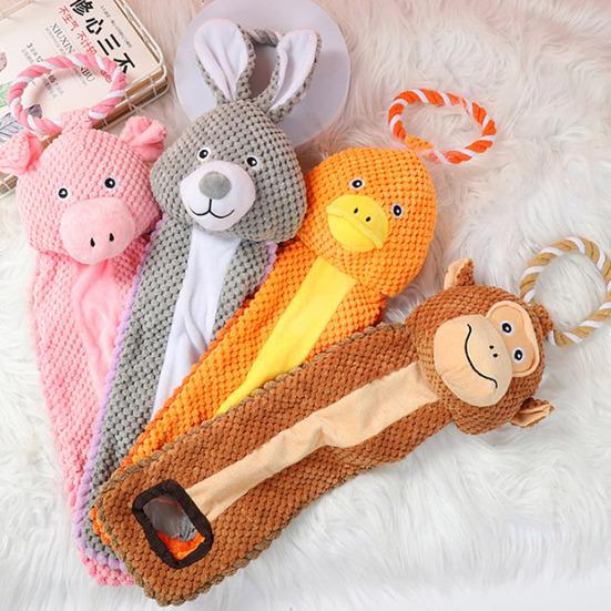 Plush Animal Dog Interactive Toy Stuffed Pig Rabbit Monkey Bird Tug of War Dog Boredom Toy Squeaky Dog Teething Cleaning Chew Toy