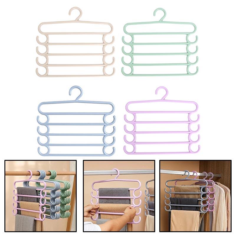 5 Tier Hanger for Clothing Storage in Closets with Built-in Hooks to Support Trousers Pants Scarves Towels and Similar Items