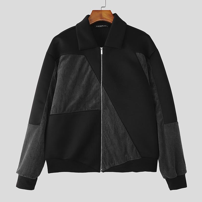 INCERUN Men Long Sleeve Zip-up Stitching Casual Corduroy Coats Jackets