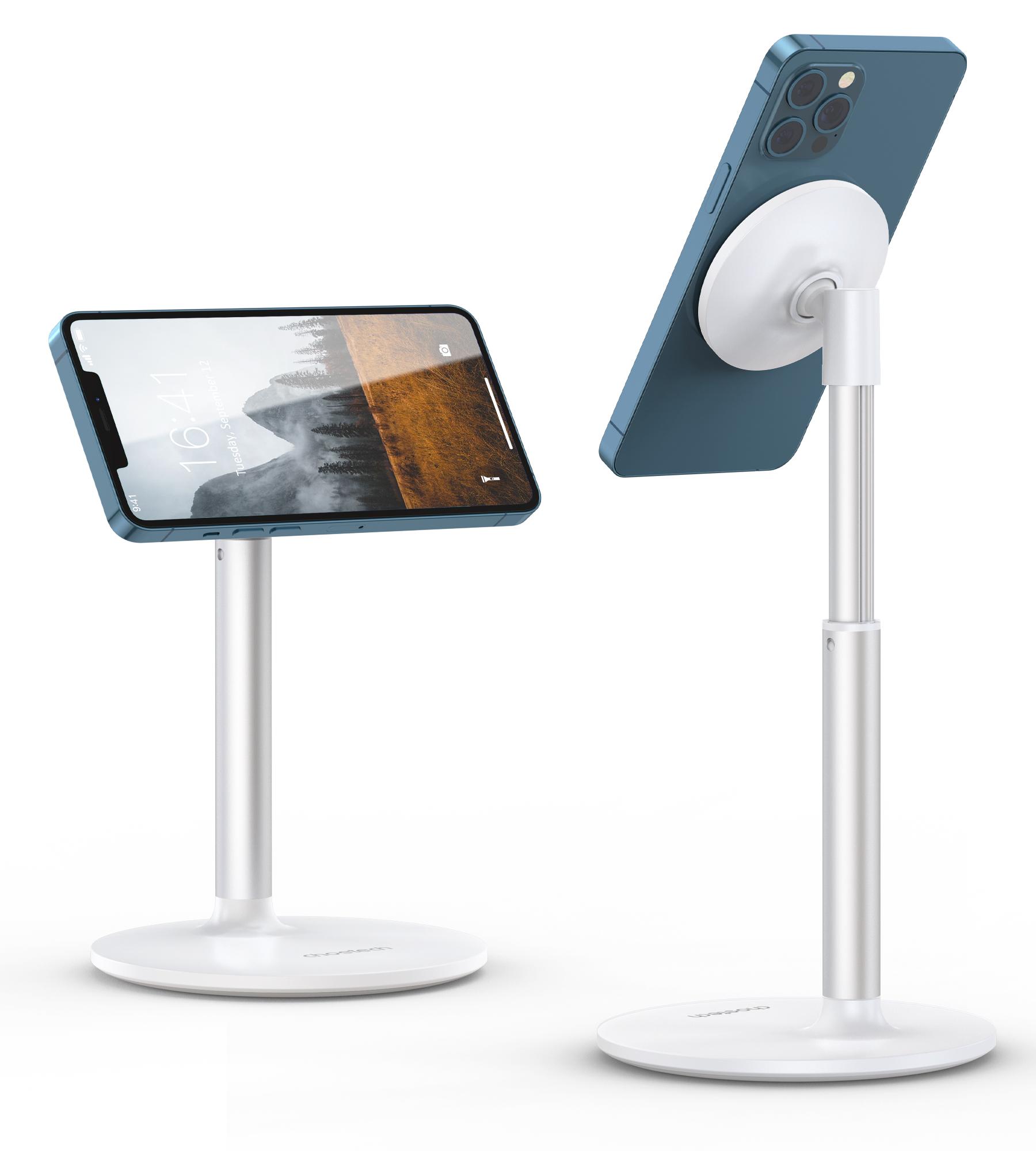 

Магнитная настольная подставка для телефона для iPhone16 15 14 13/12 - Док-станция-держатель для телефона с вращением на 360°, регулируемая по высоте и наклону для офиса/дома белый