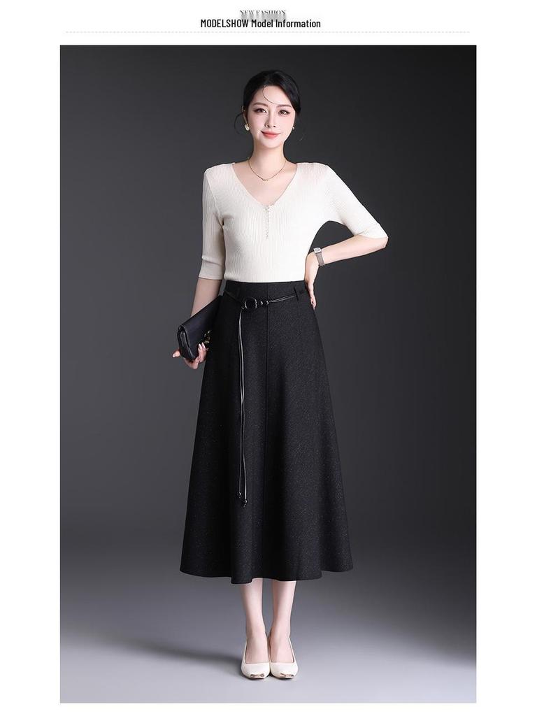 2026 Spring Women's High Waist A-Line Mid-Length Skirt with Wide Hem