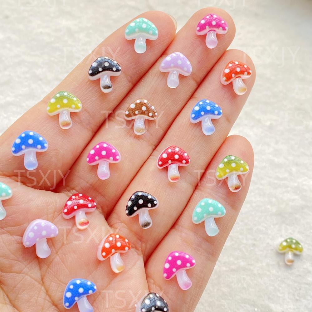 50pcs Resin Cute Mini Cartoon Colored Mushrooms Doll Armor Figurines Flat back Nail Art DIY Scrapbook Crafts