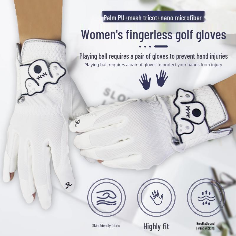 Women's Fingerless Golf Gloves with PU Palm, Mesh Back, and Nano Microfiber Reinforcement (Left Hand)