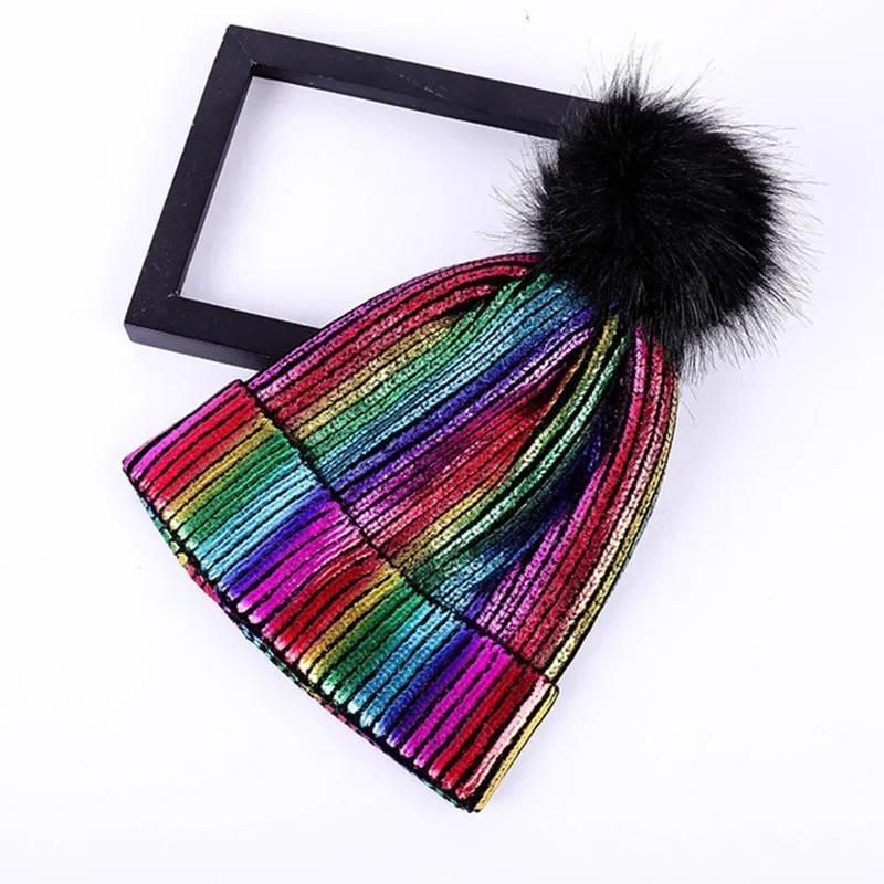 Hot Gold Silver Beanies Woolen Hat Female Autumn Winter Students Warm Woolen Knit Hat Reflective Beanies