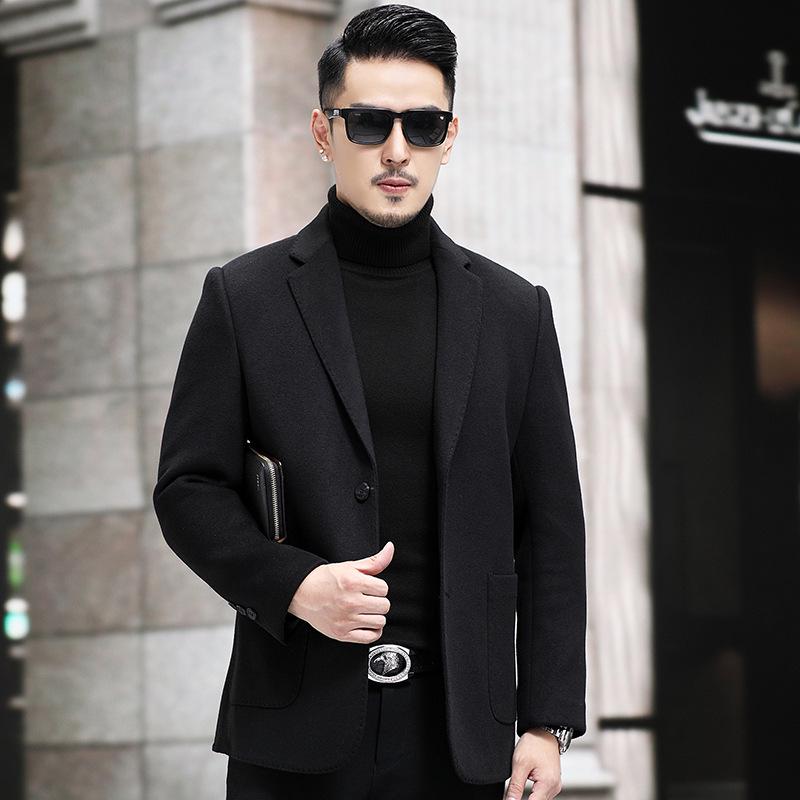 2024 Winter Men's Wool Cashmere Short Lapel Jacket - Double-Sided Nisi Collection for Middle-Aged