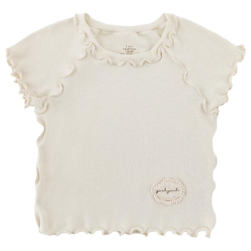 

Yoyou Girls Snowflake Slub Ruffle Trim Short Sleeve T-Shirt 100 cm