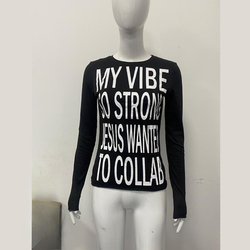 Long sleeved shirt with letter print on both sides in Europe and America