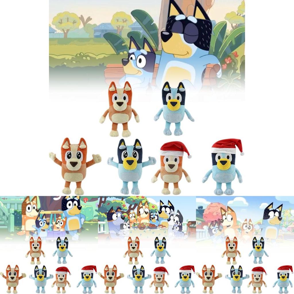 Plüschtier der Glücksfamilie: Niedlicher Cartoon-Hund, weiches Stofftier in Orange und Blau