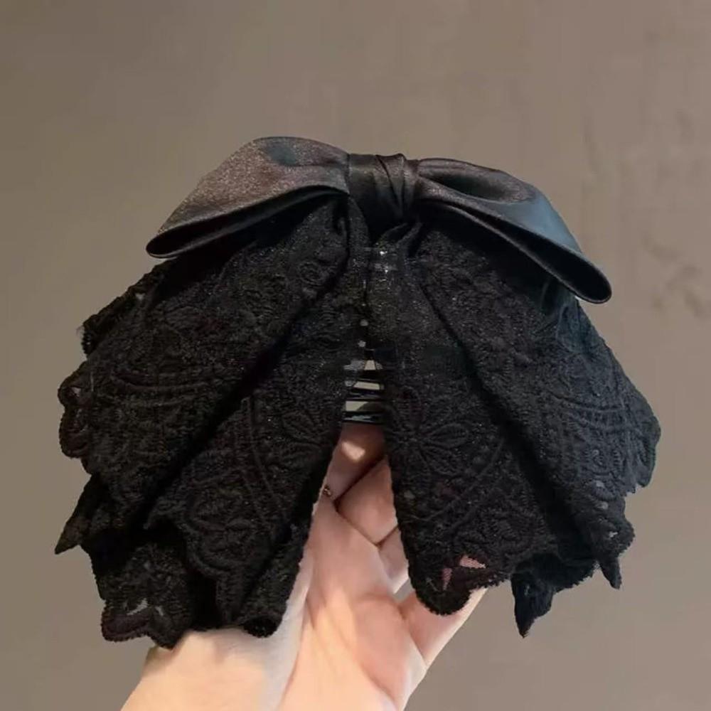 Bowknot French Lace Hair Clip Embroidered Mesh Satin Hair Accessories  Women s Daily Style C