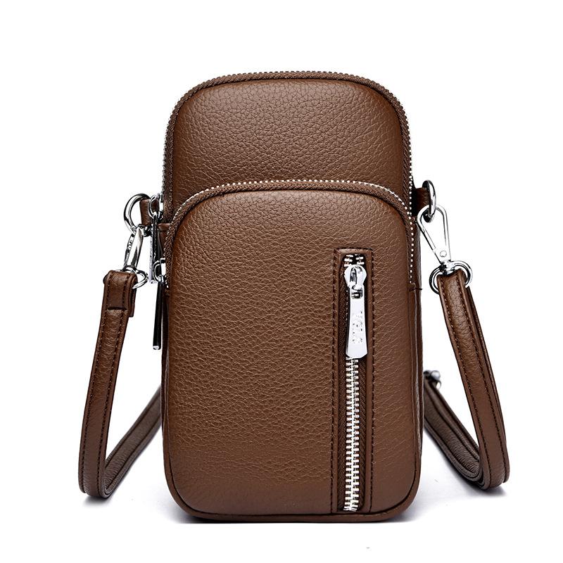 Single-shoulder Crossbody Fashion and Simple Lock-style Small Bag Made of Cowhide, Suitable for Mobile Phone Use.