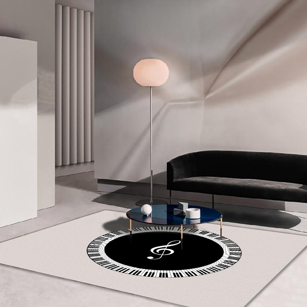 Musical Note Black White Piano Key Printed Round Carpets Area Rugs for Home Living Room Bedroom