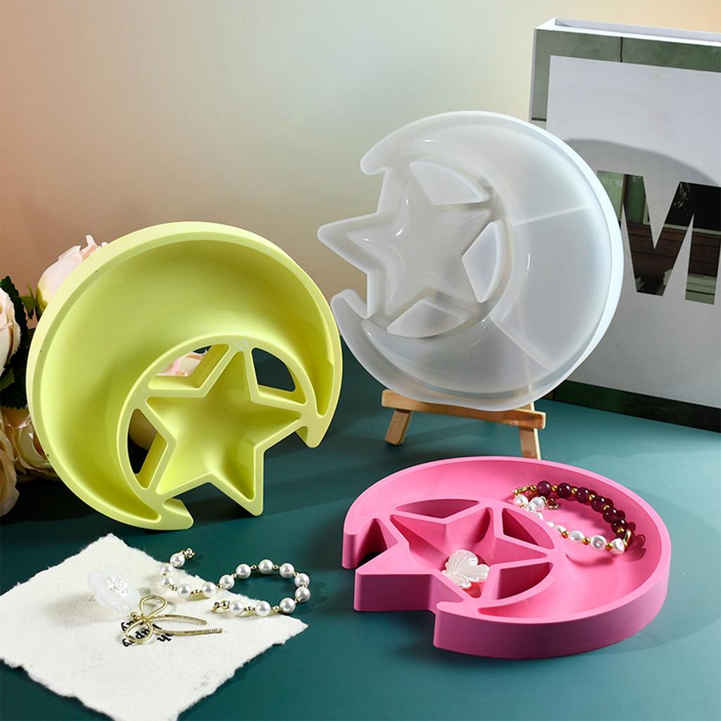 Sturdy Star and Moon Silicone Mold Round Tray Home Accessory for Crafting Supplies and Creative Storage Solution