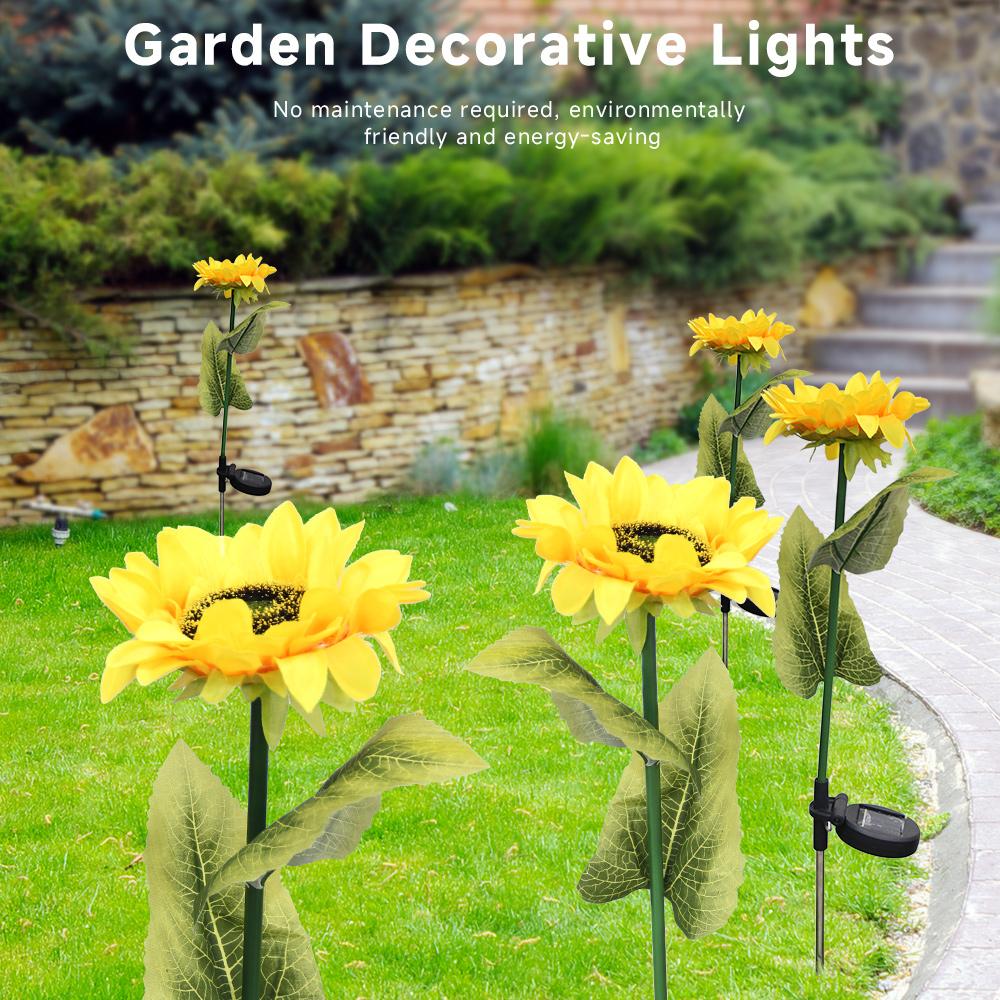 1 head Sunflower Lights Solar Flower Lights Outdoor Garden Lamps Waterproof Decorative Stake Lights for Landscape Yard Patio