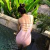 Shiyisheng's new fresh and tender powder gathering triangular one-piece swimsuit with plaid beach blouse women's two-piece swimsuit