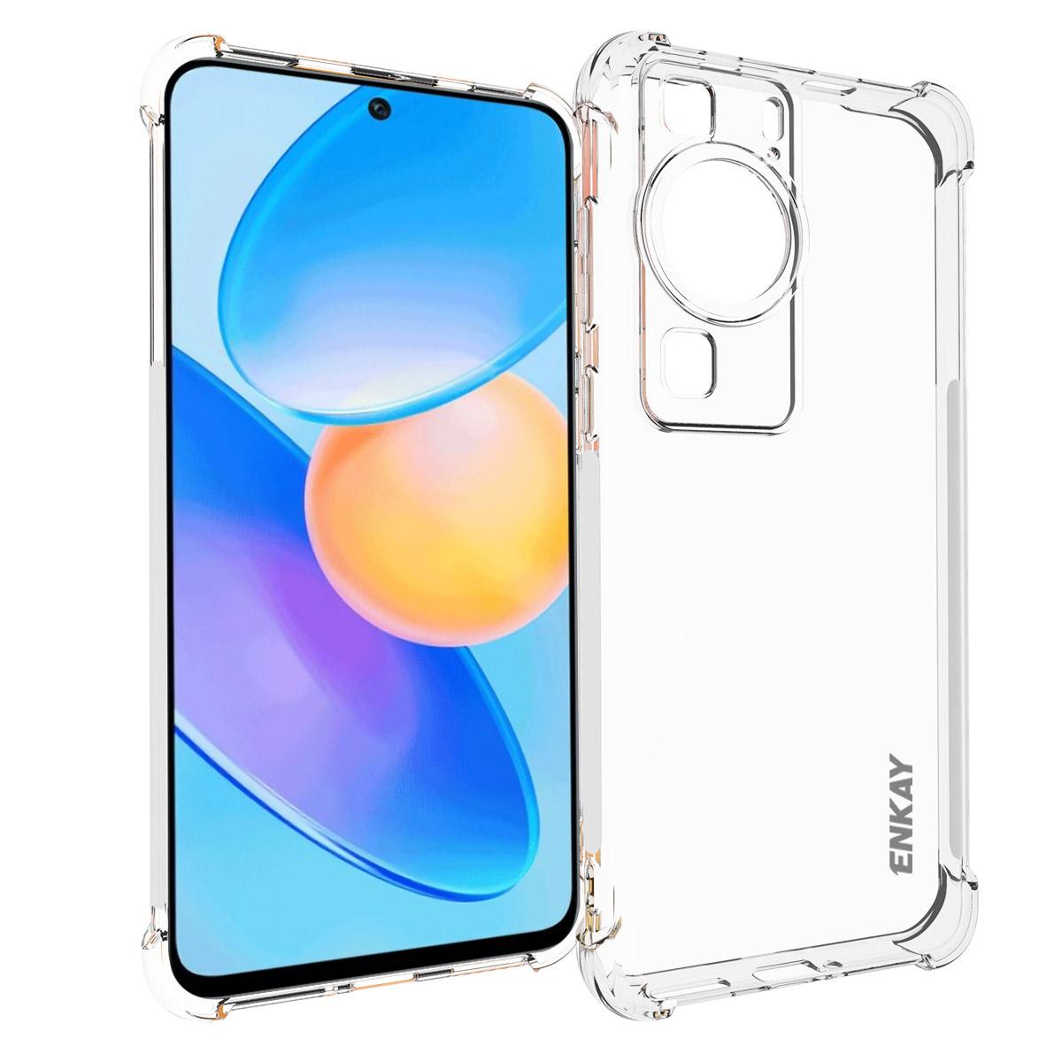 

ENKAY HAT PRINCE For Huawei P60 Drop-proof Clear TPU Phone Cover Transparent Phone Case with Anti-slip Strip Edge A