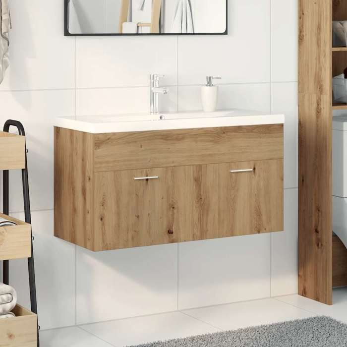 VidaXL Meuble lavabo et bassin intégré chêne artisanal bois ingénierie, armoire lavabo de salle de bain, meuble de salle de 3328910