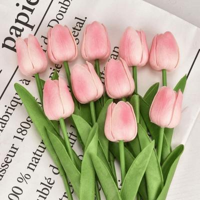 10pcs Artificial Tulips Flower Bouquet Real Touch Fade-Resistant Artificial Tulips Long Branch Tulips Fake Flower Event Decor