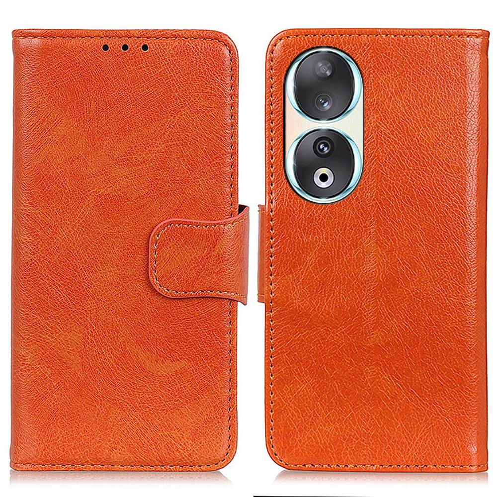 

For Honor 90 Split Leather Wallet Stand Protective Case Nappa Texture Phone Cover Orange