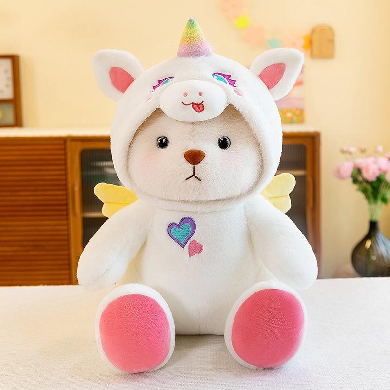 Stuffed Animals Cartoon Charming Bear Turn Into Dinosaur Unicorn Panda Plush Toys Soft Dolls for Birthday Christmas Gif Decor