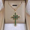 Religious Colorful Zircon Cross Necklace Jesus Prayer Gold Plated Copper Pendant Stainless Steel Chain Necklaces Jewelry Gift