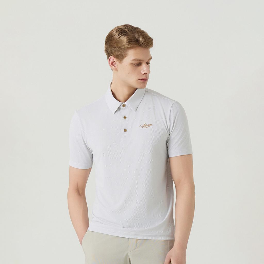 SUPERIOR Men'S Diagonal Print Collared T-Shirt Beige (Impftty20253)