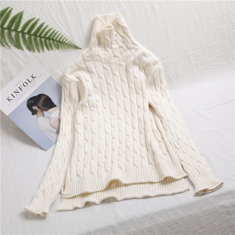 

Женский свитер Hirsionsan, Осень-зима 2021, трикотажная водолазка, женские пуловеры, повседневный утепленный джемпер с разрезом по бокам, Pull Femme one size белый