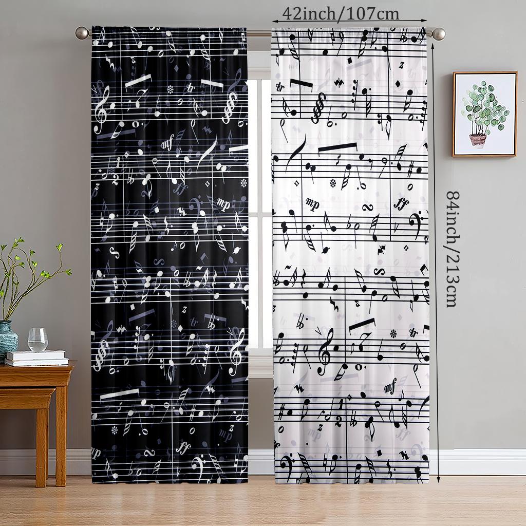 

2pcs- Black and White Note staff Polyester curtains, pole bag curtains, bathroom, bedroom, living room, home room decoration 14Wx39L(35x100CM)x2