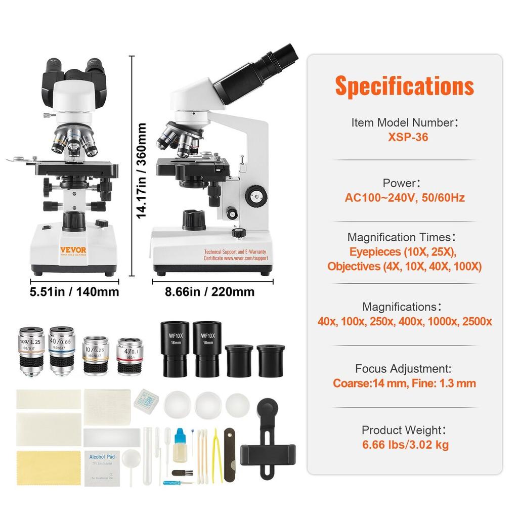 Binocular Compound Microscope 40X-2500X Two-Layer Mechanical Stage