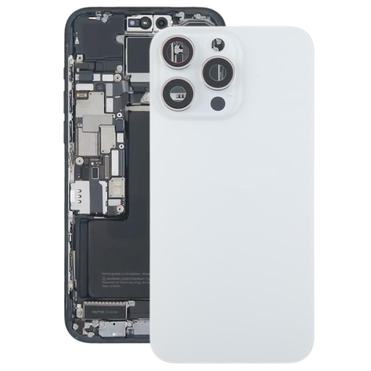 For iPhone 15 Pro Max Glass Battery Back Cover with Camera Lens Frame(White)