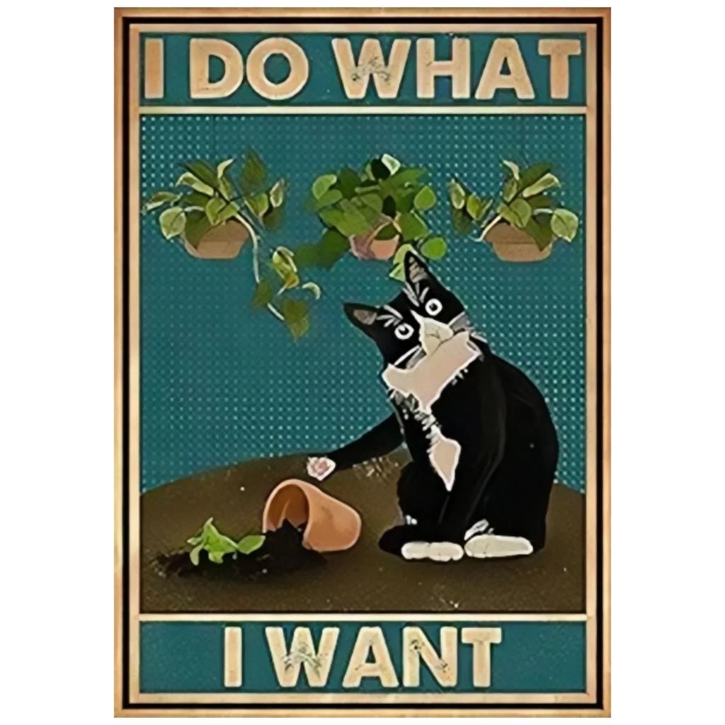 DORA Tin Sign Black Cat Decor Metal Tin Sign Bathroom Garden Home Decor Restroom Bedroom Cafe Decor Vintage Tuxedo Cat Metal