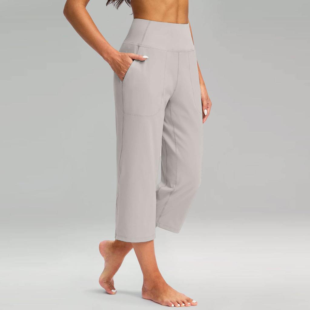 Women's High Waist Wide Leg Capri Pants with Pockets Comfortable Stretch Cropped Trousers for Casual or Yoga Wear