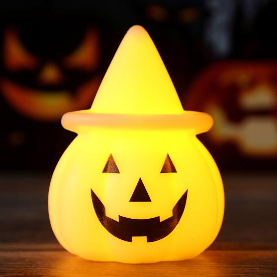 Halloween Pumpkin Night Light, LED Light-up Witch Hat Pumpkin, Spooky Cartoon Pumpkin Table Lamp for Holiday Party Decoration