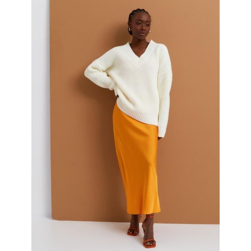 Женский осенне-зимний свободный повседневный джемпер с V-образным вырезом L белый — фото 9