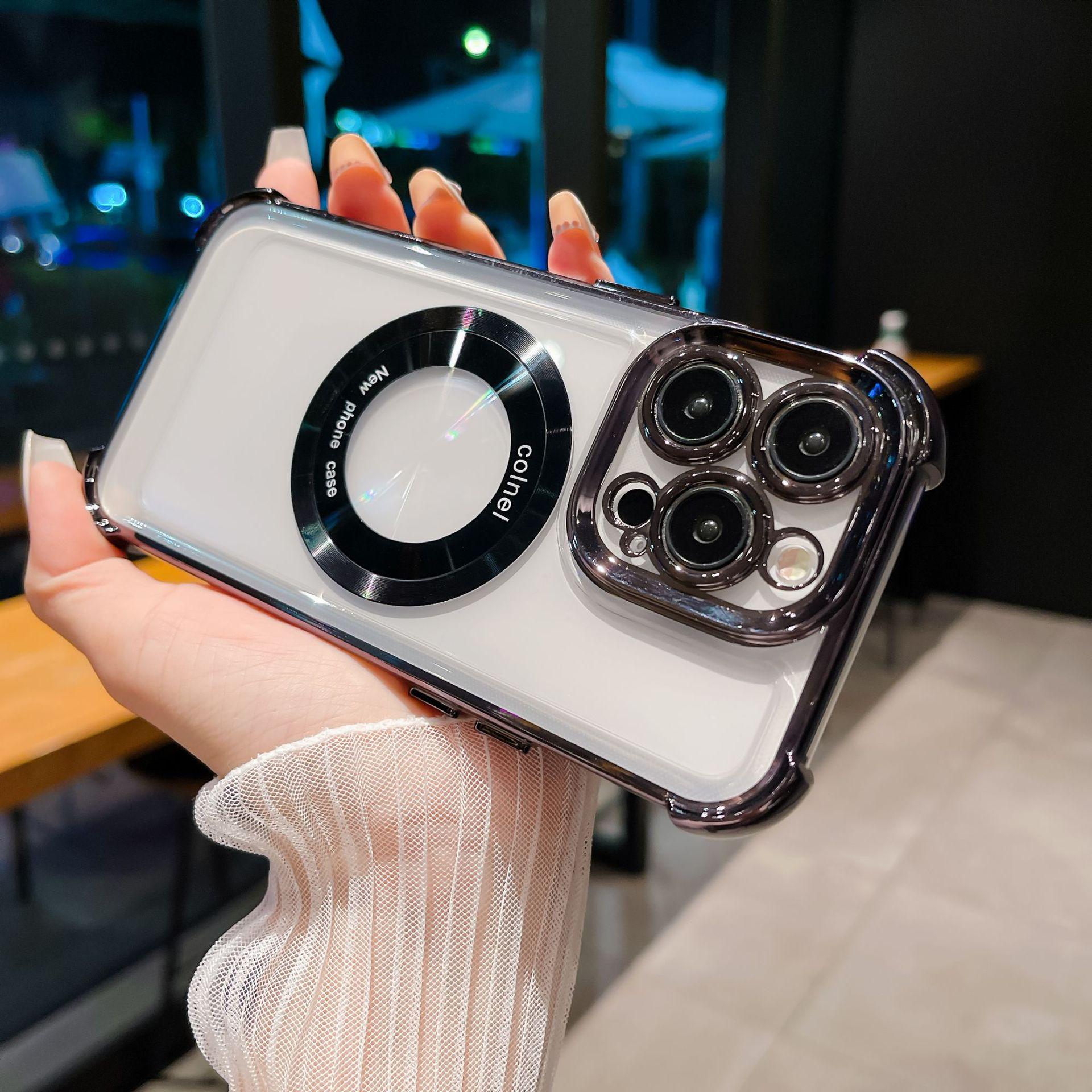 

Магнитная подставка для iPhone 17, противоударный акриловый чехол с гальваническим покрытием для Apple 16 Pro 13 Pro