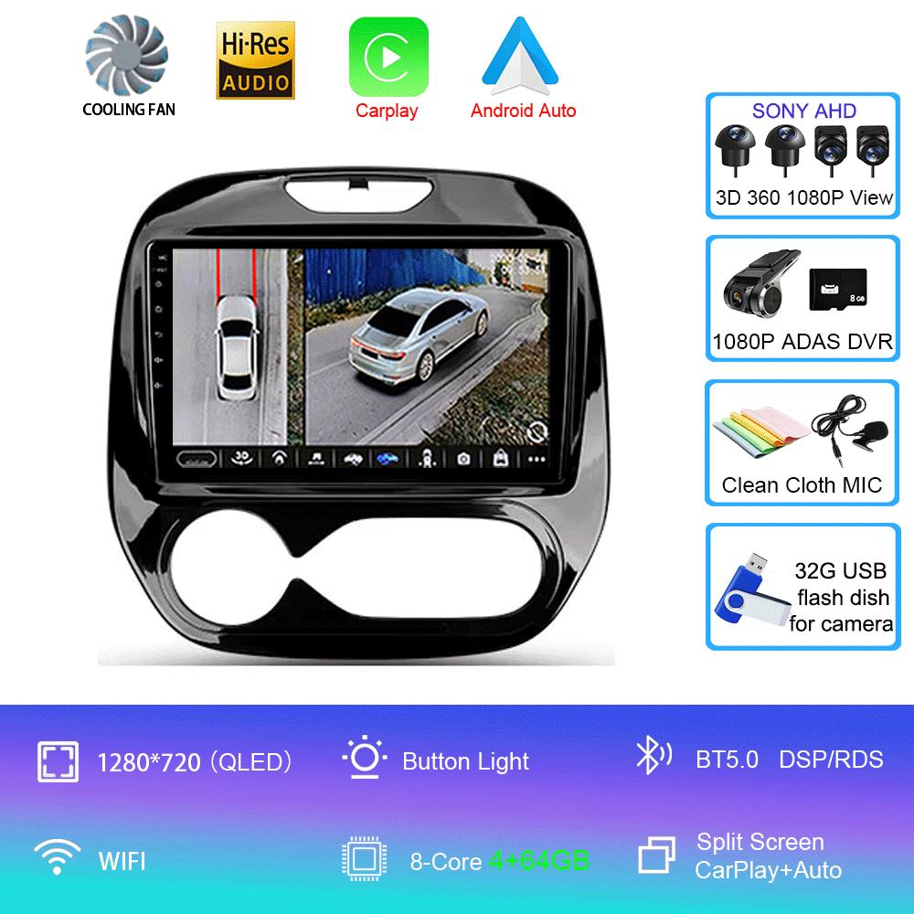 Car Radio Android 14 Carplay For Renault Kaptur Captur 2016 - 2019 Navigation GPS Multimedia Player WiFi+4G Stereo Video Auto BT